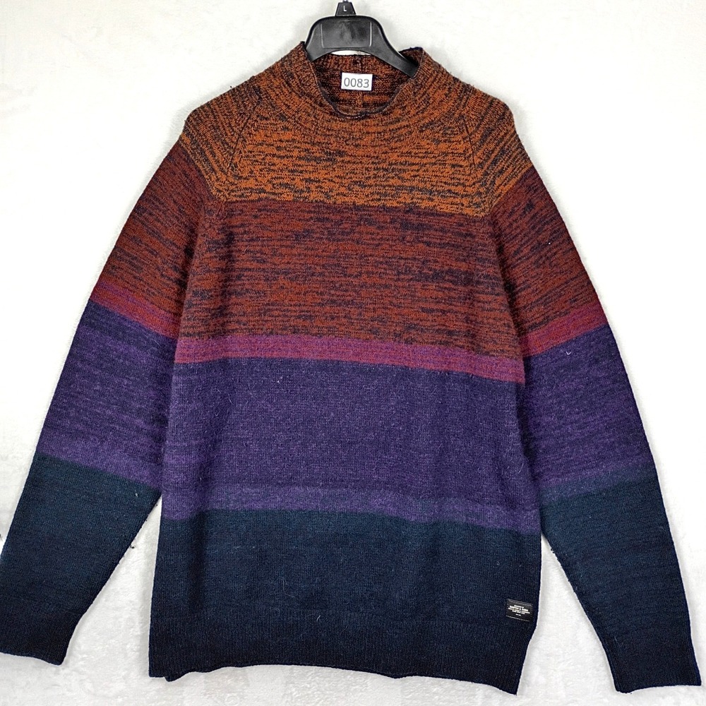 Scotch & Soda Mens Wool Alpaca Blend Striped Mock Neck Sweater Multicolor Large